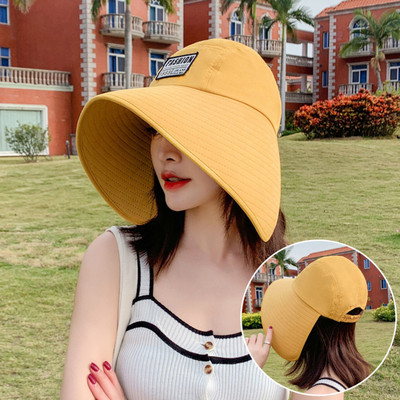 Дамска лятна шапка Универсална шапка Плажни слънчеви шапки UV защита Дамска слънчева шапка с голяма периферия с конска опашка Пътна козирка за дами