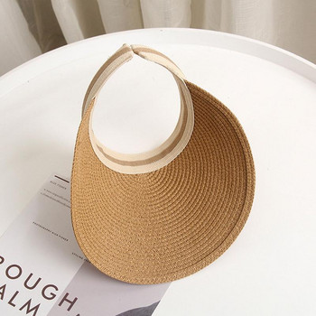 Summer Empty Top Suncap Portable Foldable Magic Tape Roll-up Beach Hat Wide Brim Women Sun Hat Fashion Casual Straw Cap Visors