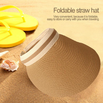 Summer Empty Top Suncap Portable Foldable Magic Tape Roll-up Beach Hat Wide Brim Women Sun Hat Fashion Casual Straw Cap Visors