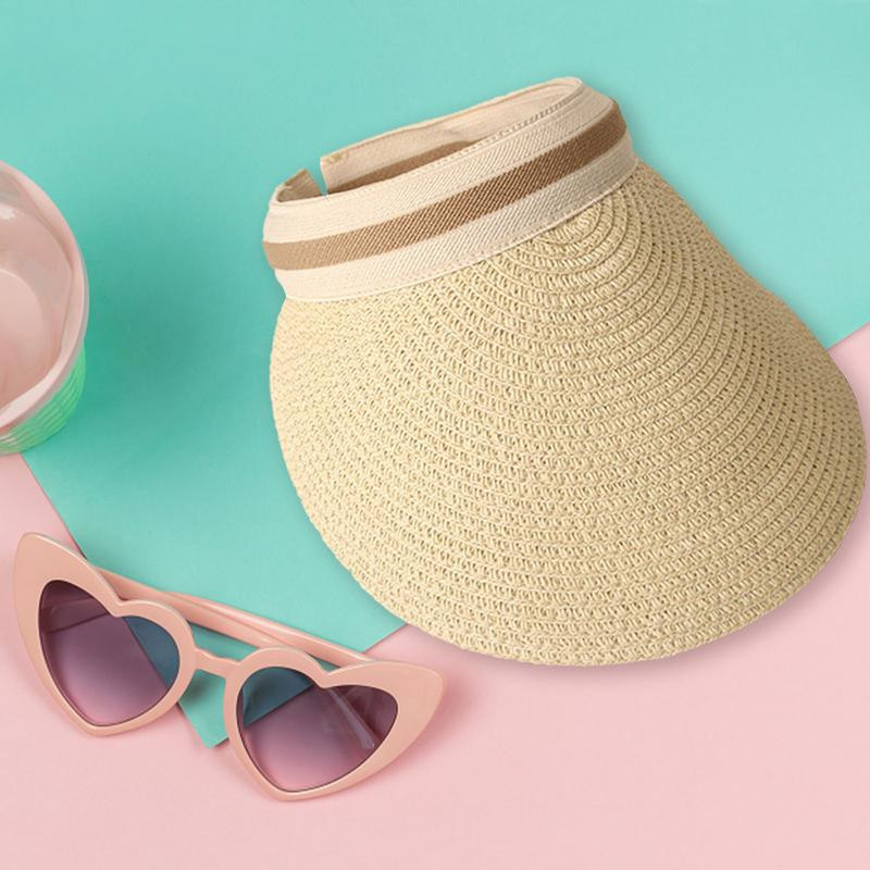 Suvine tühi pealmine päikesekaitse Kaasaskantav kokkupandav Võluteip Roll-up Rannamüts Laia äärega naiste päikesemüts Mood vabaaja õlgkübar visiirid