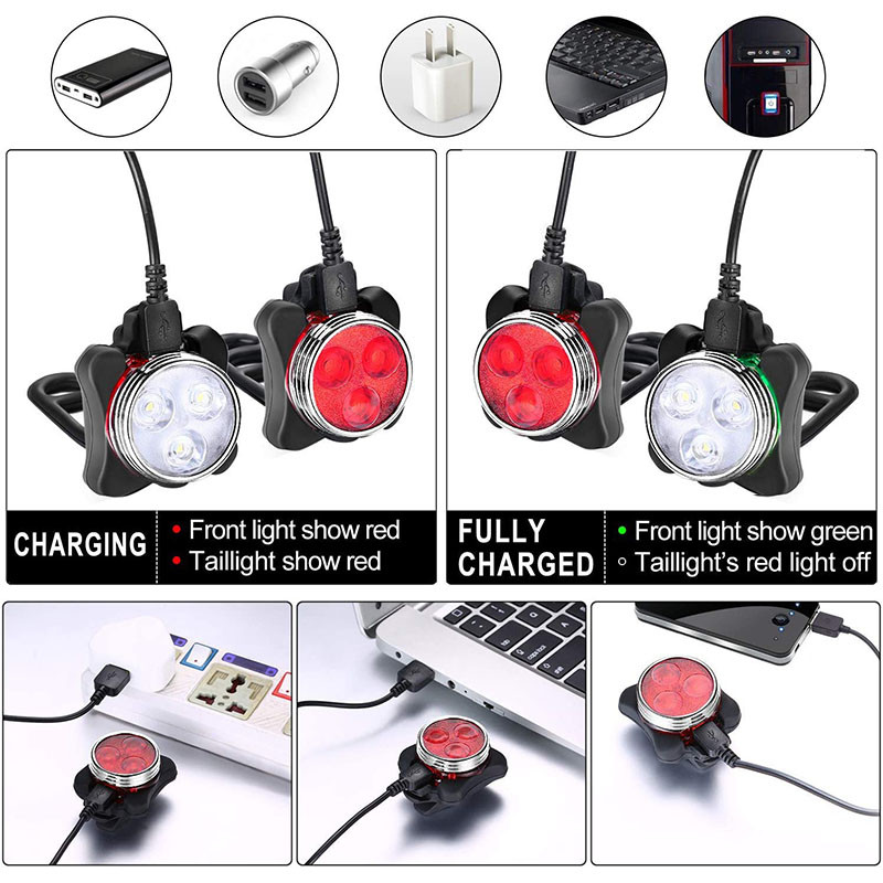 Veekindel USB-laadimisjalgrattatulede komplekt LED esilatern tagumine tagatuli Ülihele jalgrattalaterna jalgrattatarvikud