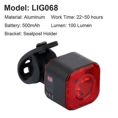 NEWBOLER nutikas jalgratta tagatuli automaatse käivituse/seiskamise pidurianduriga IPx6 veekindel USB laadimine jalgrattasõidu tagatule jalgratta LED-tuli