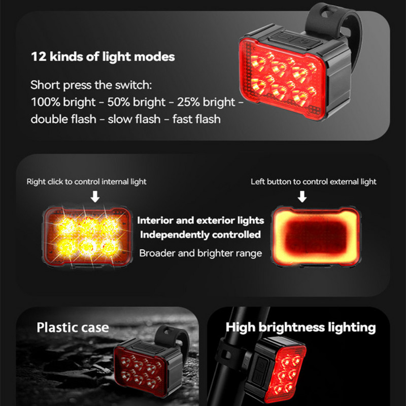 Kerékpárlámpa újratölthető elöl és hátul kerékpáros zseblámpa kerékpáros lámpáshoz MTB fényszóró hátsó lámpa figyelmeztető villanólámpa