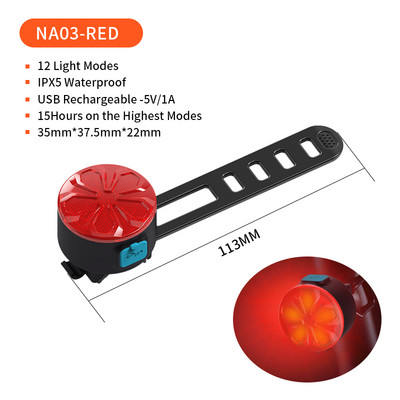 NATFIRE 15-50 tundi jalgratta tagumine tuli USB Laetav LED tagumine tagumine tagatuli jalgrattasõidu ohutuse jaoks Punane hoiatustuli
