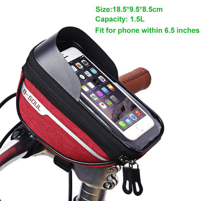 B-SOUL 6,5 colio dviračio krepšys, atsparus vandeniui MTB vamzdžio rankenos krepšio dėklas, dviračio mobiliojo telefono priekinis krepšys, dviračio priedai