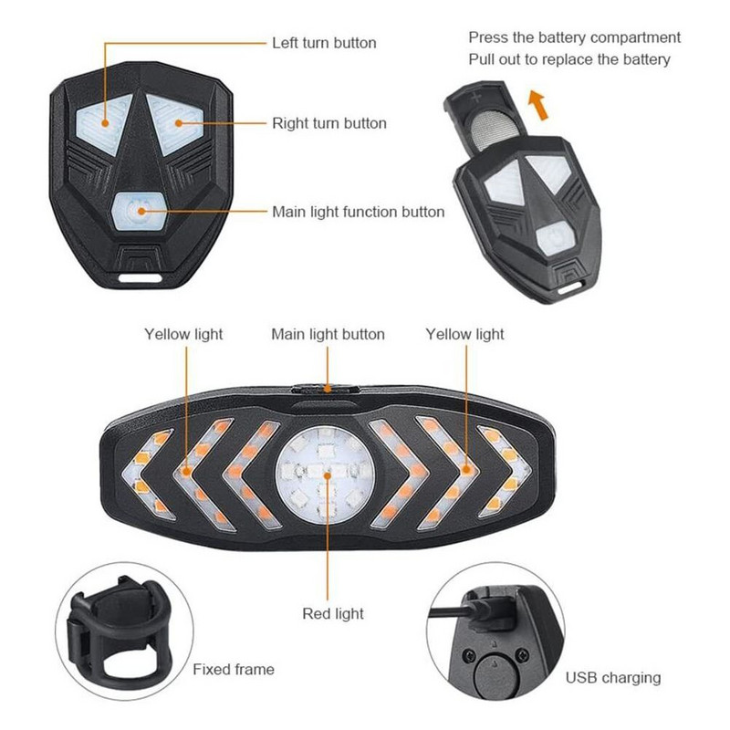 Važiavimas dviračiu nešiojamas belaidis nuotolinis USB dviračio galiniai žibintai posūkio signalo dviračio galinio žibinto LED indikatorius