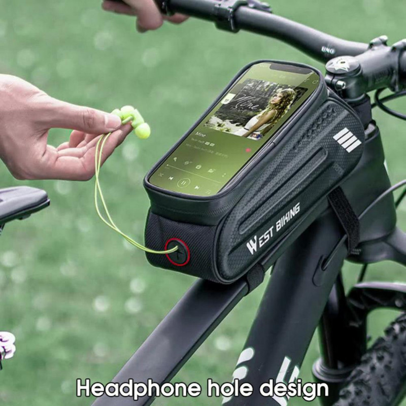 Kerékpárcső elülső táska Mobiltelefon érintőképernyős nyeregtáska Praktikus navigációs kerékpár kormány vízálló tartós táska