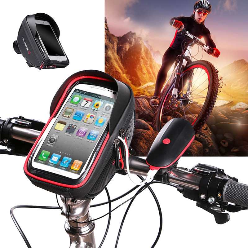 Kerékpárcső elülső táska Mobiltelefon érintőképernyős nyeregtáska Praktikus navigációs kerékpár kormány vízálló tartós táska