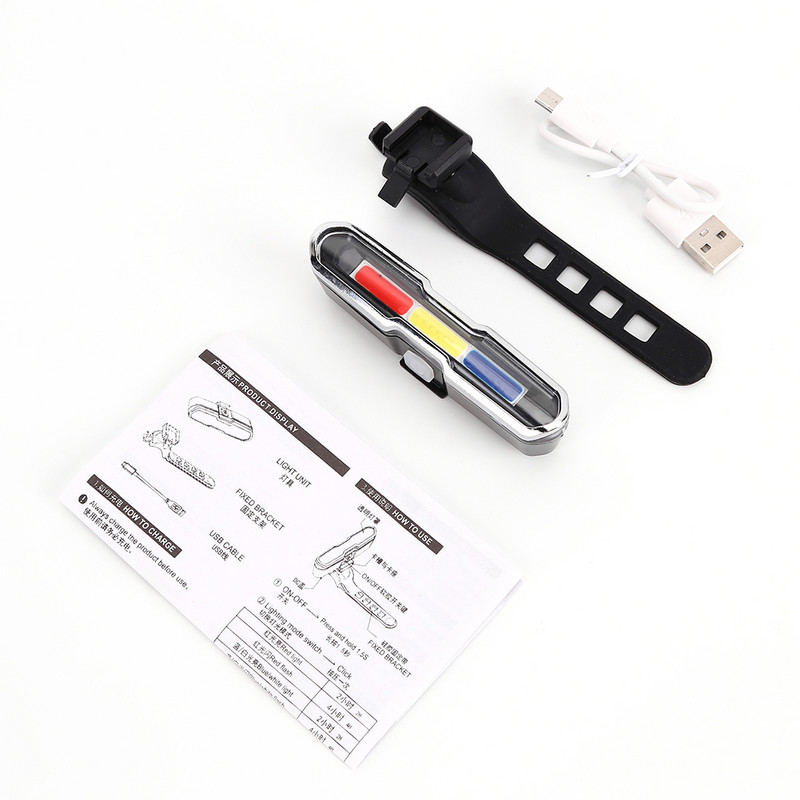 Dviračio lemputė USB įkraunama dviračio šviesa mėlyna raudona dviejų spalvų vandeniui atsparus dviračio galinis žibintas 5 režimų LED priekinis galinis dviračio žibintas