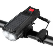 Päikeseenergia jalgratta esilatern USB laetav jalgrattavalgusti 130 dB sarvega MTB taskulambi rattakellaga jalgratta lisatarvikute jaoks