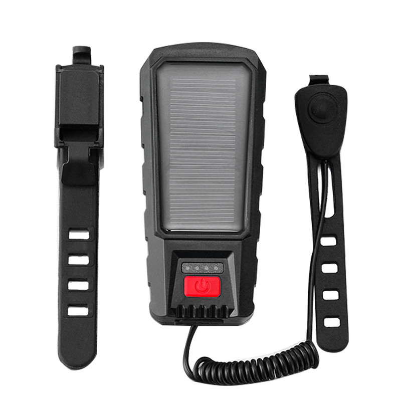 Päikeseenergia jalgratta esilatern USB laetav jalgrattavalgusti 130 dB sarvega MTB taskulambi rattakellaga jalgratta lisatarvikute jaoks