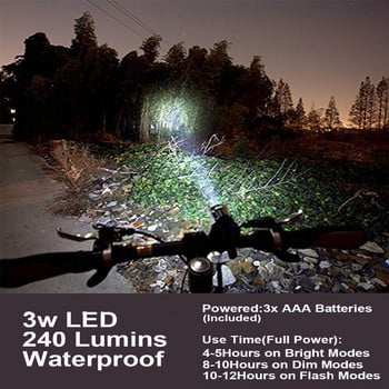 Φως ποδηλάτου 3W Super Bright Προειδοποιητικός Προβολέας 3 Λειτουργίας LED Αδιάβροχος μπροστινός Φακός με βάση στήριξης
