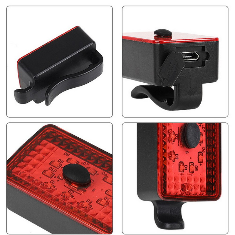 Miniratta tuled ohutushoiatus Jalgratta tagumine taskulamp Jalgratta tagatuli veekindel LED USB laetav maastikuratta tagalamp