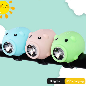 Светлина за кормилото на детски велосипед 3 режима на осветление Карикатура Прасе USB акумулаторни водоустойчиви аксесоари за баланс Декорация на кола
