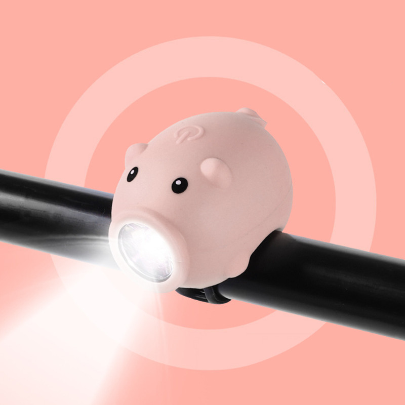 Gyermek bicikli kormánylámpa 3 világítási mód Cartoon Pig USB újratölthető vízálló kiegészítők az egyensúlyi autók díszítéséhez