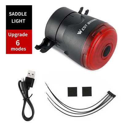 Kvaliteetne maanteerattavalgusti USB-taaslaetav LED-taskulamp automaatse pidurdusanduriga jalgrattasõiduks mõeldud tagumise tagatule jalgrattatarvikud