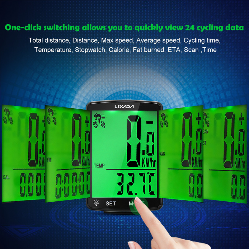 LIXADA bežično biciklističko računalo s višenamjenskim LCD ekranom biciklističko računalo brdski bicikl brzinomjer odometar IPX6 vodootporan