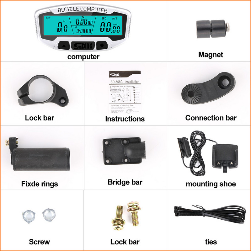 Sundingi stopper 558A/C Jalgrattaarvuti Jalgrattaarvuti Juhtmega stopper Jalgratta spidomeetri läbisõidumõõdik Stopper