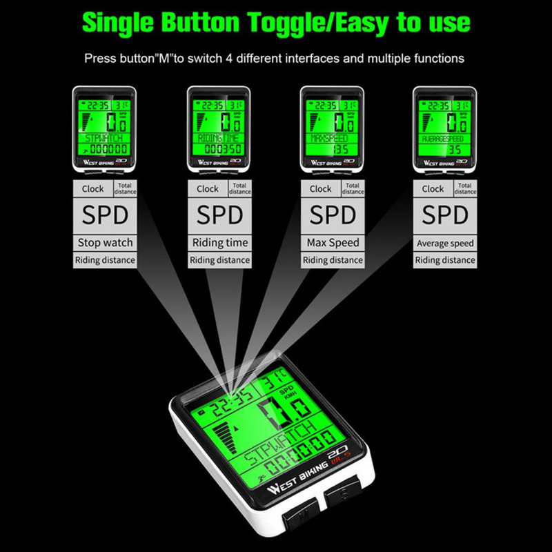 Bicycle Speedometer 5 Language Backlight Αδιάβροχο Bicycle Bike Cycle LCD Οθόνη Ψηφιακό Ταχύμετρο Υπολογιστή Ταχύμετρο Ποδηλασίας Υπολογιστής