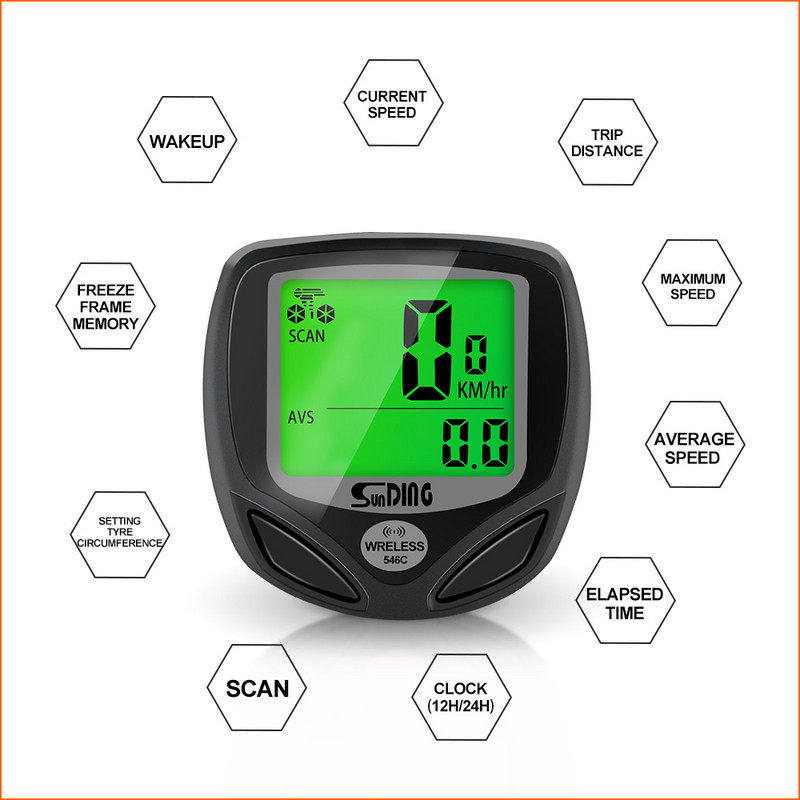 Sunding SD-546 rattaarvuti juhtmevaba stopper jalgratta spidomeeter Stopper Jalgrattasõidu digitaalne odomeetri LCD taustvalgus