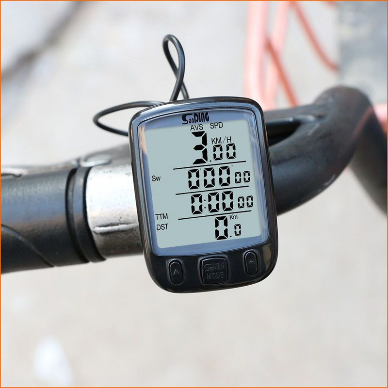 Suding Αδιάβροχη LCD Μεγάλη Οθόνη Ταχύμετρο Χιλόμετρου Υπολογιστή με Πράσινο Οπίσθιο Φωτισμό Αξεσουάρ Ιππασίας SD-563A