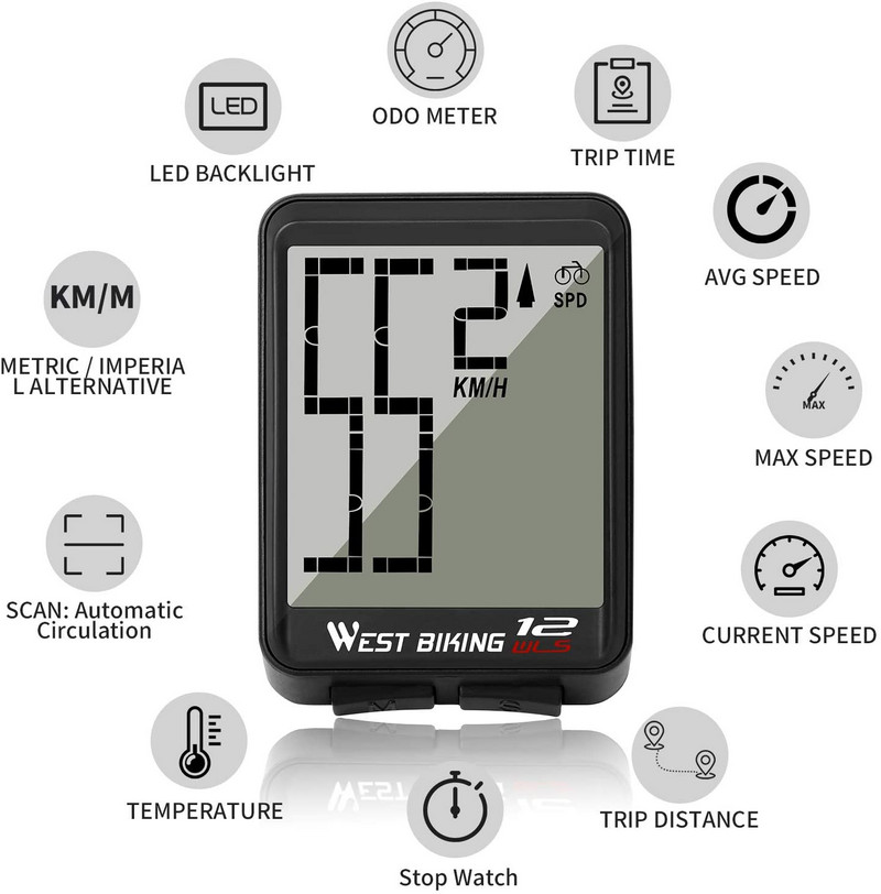Veekindel jalgrattaarvuti taustavalgustusega juhtmevaba juhtmega spidomeetri läbisõidumõõdik Stopper võimsusmõõtur Jalgrattasõit