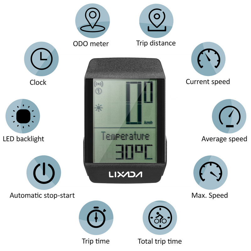 Computer de ciclism pentru biciclete Lixada fără fir IPX6 Vitezometru pentru bicicletă rezistent la apă Odometru cu lumină de fundal LED