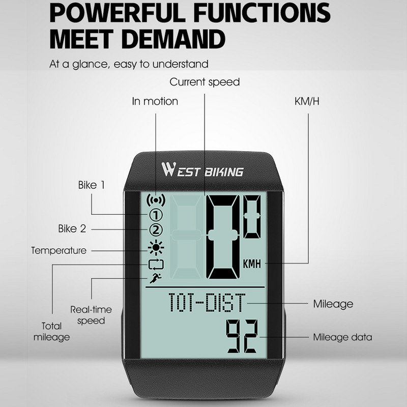 5 nyelvű kerékpár sebességmérő, vízálló kerékpáros kilométermérő, többfunkciós kerékpáros sebességmérő, teljes képernyős, háttérvilágítású stopper