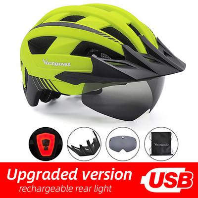 VICTGOAL velosipēdistu ķivere vīriešiem sievietēm MTB šosejas velosipēdistu ķivere LED USB uzlādējama viegla kalnu šosejas velosipēda aizsargķivere