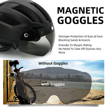 Κράνος ποδηλάτου VICTGOAL με αφαιρούμενα μαγνητικά γυαλιά USB Επαναφορτιζόμενο πίσω φως κράνος ποδηλάτου για ενήλικες Άνδρες/Γυναικείες Μέγεθος M/L