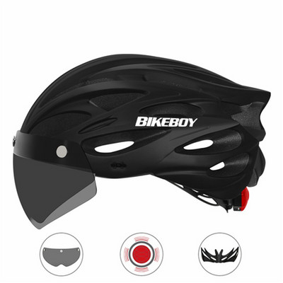 Cască pentru bicicletă de munte turnată integral cu ochelari detașabili, vizor reglabil, bărbați, femei, bicicletă, fară spate, cască pentru ciclism