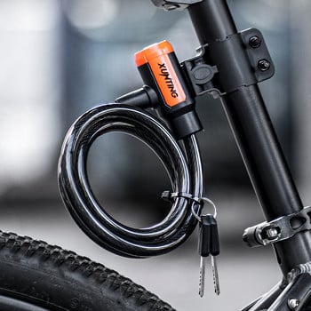 Xunting Bike Lock Κλειδαριά με κουλουριασμένο ασφαλή κλειδιά ποδηλάτου Κλειδαριά καλωδίου με βάση στήριξης Αδιάβροχη αντικλεπτική κλειδαριά Mountain Scooter Bicycle