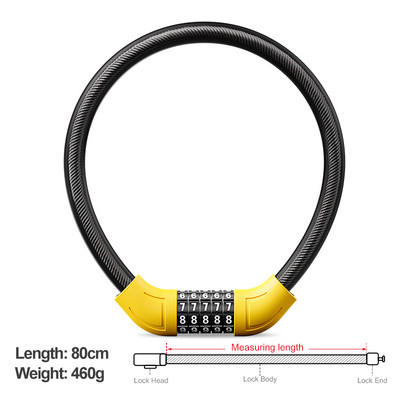 „Xunting“ dviračio užraktas, suvyniotas saugus raktas, dviračio kabelio užraktas su tvirtinimo kronšteinu, atsparus vandeniui nuo vagystės kalnų motorolerio dviračio užraktas