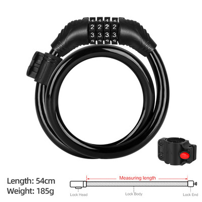 „Xunting“ dviračio užraktas, suvyniotas saugus raktas, dviračio kabelio užraktas su tvirtinimo kronšteinu, atsparus vandeniui nuo vagystės kalnų motorolerio dviračio užraktas