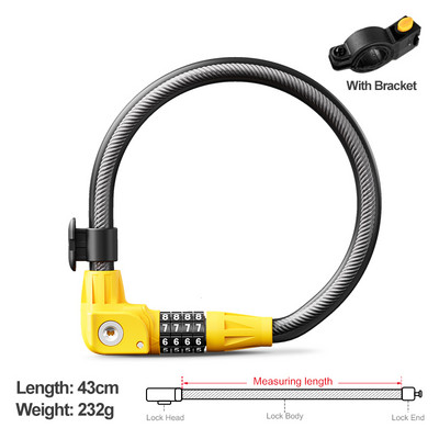 „Xunting“ dviračio užraktas, suvyniotas saugus raktas, dviračio kabelio užraktas su tvirtinimo kronšteinu, atsparus vandeniui nuo vagystės kalnų motorolerio dviračio užraktas