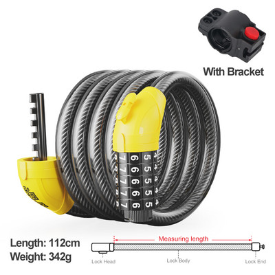 „Xunting“ dviračio užraktas, suvyniotas saugus raktas, dviračio kabelio užraktas su tvirtinimo kronšteinu, atsparus vandeniui nuo vagystės kalnų motorolerio dviračio užraktas