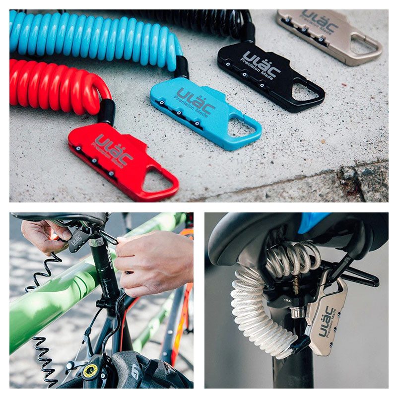 Kerékpár kombinált zár 1,2 M meghosszabbított spirálkábel 3 számjegyű kombinált visszaállítható könnyű súly kompakt méretű hordozható ULAC K2S zár