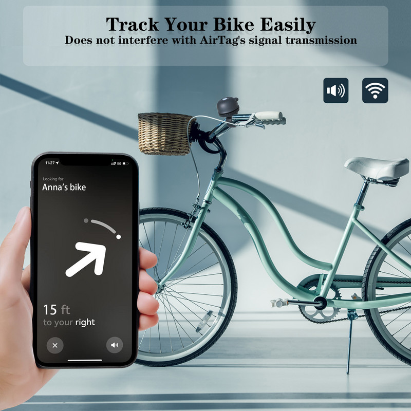 Dviračio skambutis, skirtas Apple AirTag, GPS padėties nustatymo nuo vagystės dviračio skambutis, važiavimo kalnų dviračiu priedai elektrinis dviračio garso signalas