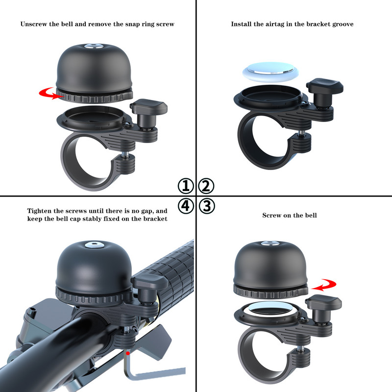 Dviračio skambutis, skirtas Apple AirTag, GPS padėties nustatymo nuo vagystės dviračio skambutis, važiavimo kalnų dviračiu priedai elektrinis dviračio garso signalas