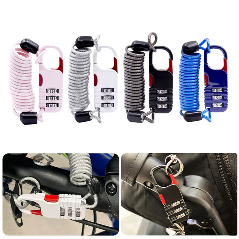 Kerékpáros lopásgátló motorkerékpár háromjegyű jelszó kombinációs biztonsági kötél Drótkötél sisakzár Biztonsági kötélzár