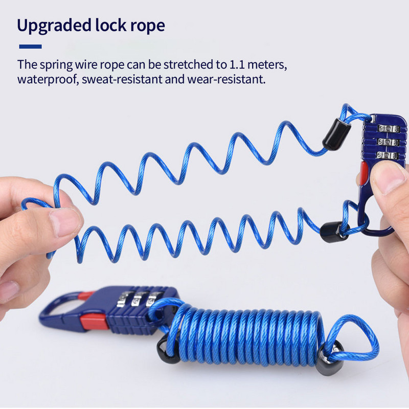 Kerékpáros lopásgátló motorkerékpár háromjegyű jelszó kombinációs biztonsági kötél Drótkötél sisakzár Biztonsági kötélzár