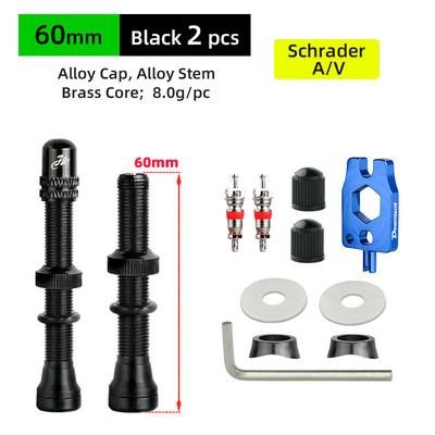 Deemount 2PCS Schrader A/V vārsti 40/60mm CNC mehāniski anodēts nipelis MTB šosejas velosipēdu bezkameru diskiem