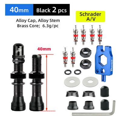 Deemount 2PCS Schrader A/V vārsti 40/60mm CNC mehāniski anodēts nipelis MTB šosejas velosipēdu bezkameru diskiem