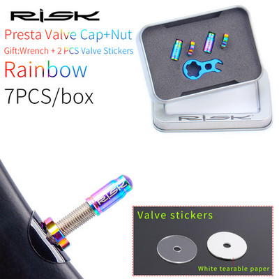 RISK dviračio „Presta“ vožtuvo dangtelis Ti titano lydinio plento dviratis „Schrader“ vožtuvu padengtas apsauginis prancūziškas padangas, atsparus dulkėms