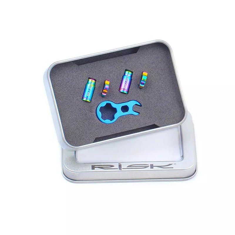 RISK dviračio „Presta“ vožtuvo dangtelis Ti titano lydinio plento dviratis „Schrader“ vožtuvu padengtas apsauginis prancūziškas padangas, atsparus dulkėms