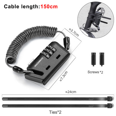 ROCKBROS Blocare cască nouă Cablu antifurt Cod 3 cifre Dulapul ușii Motocicletă Blocare portabilă cu parolă Accesorii pentru biciclete