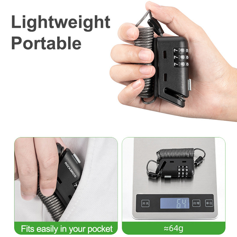 ROCKBROS Blocare cască nouă Cablu antifurt Cod 3 cifre Dulapul ușii Motocicletă Blocare portabilă cu parolă Accesorii pentru biciclete