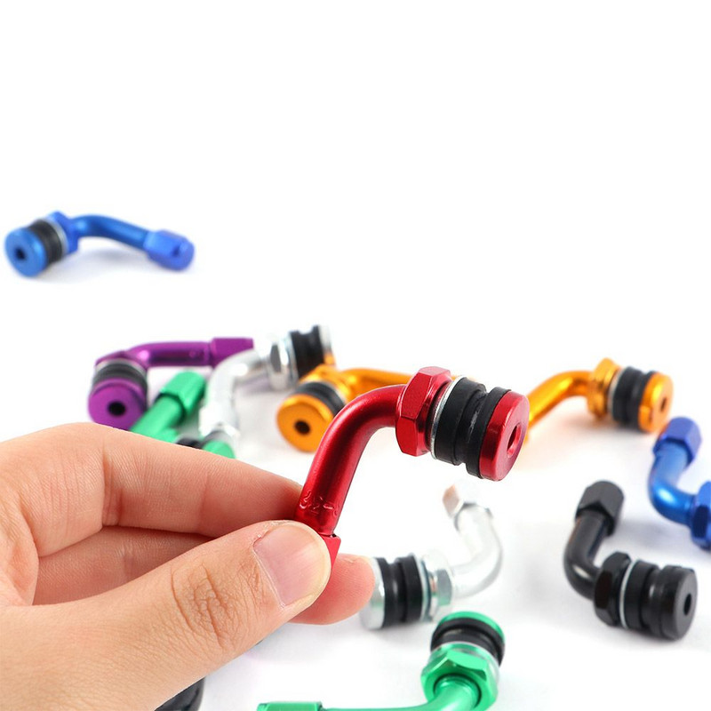 2 бр. Вентили за гуми на мотоциклетни колела Капачка на стеблото Въздушен капак 90 градуса CNC Алуминиева сплав Универсални безкамерни стъбла на клапани