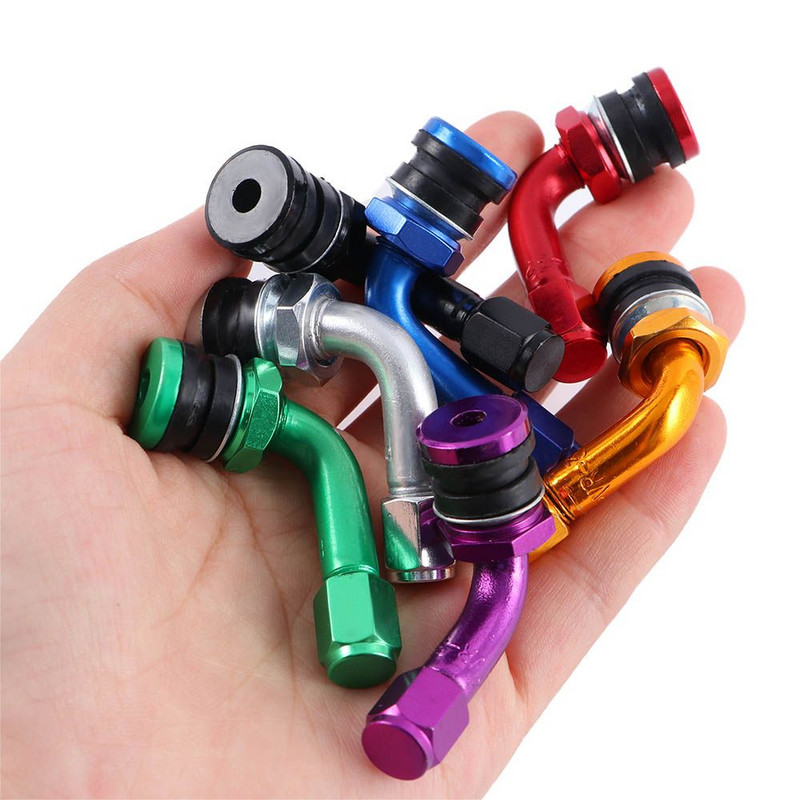 2 бр. Вентили за гуми на мотоциклетни колела Капачка на стеблото Въздушен капак 90 градуса CNC Алуминиева сплав Универсални безкамерни стъбла на клапани