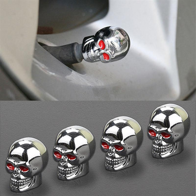 4бр./Опаковка Creative Skull Автомобилни капачки на клапани за автомобили Капачки на вентили на колела Автоматични капачки за въздушни стебла на гуми Прахозащитно покритие за велосипед Автомобил Оформление на камион 6